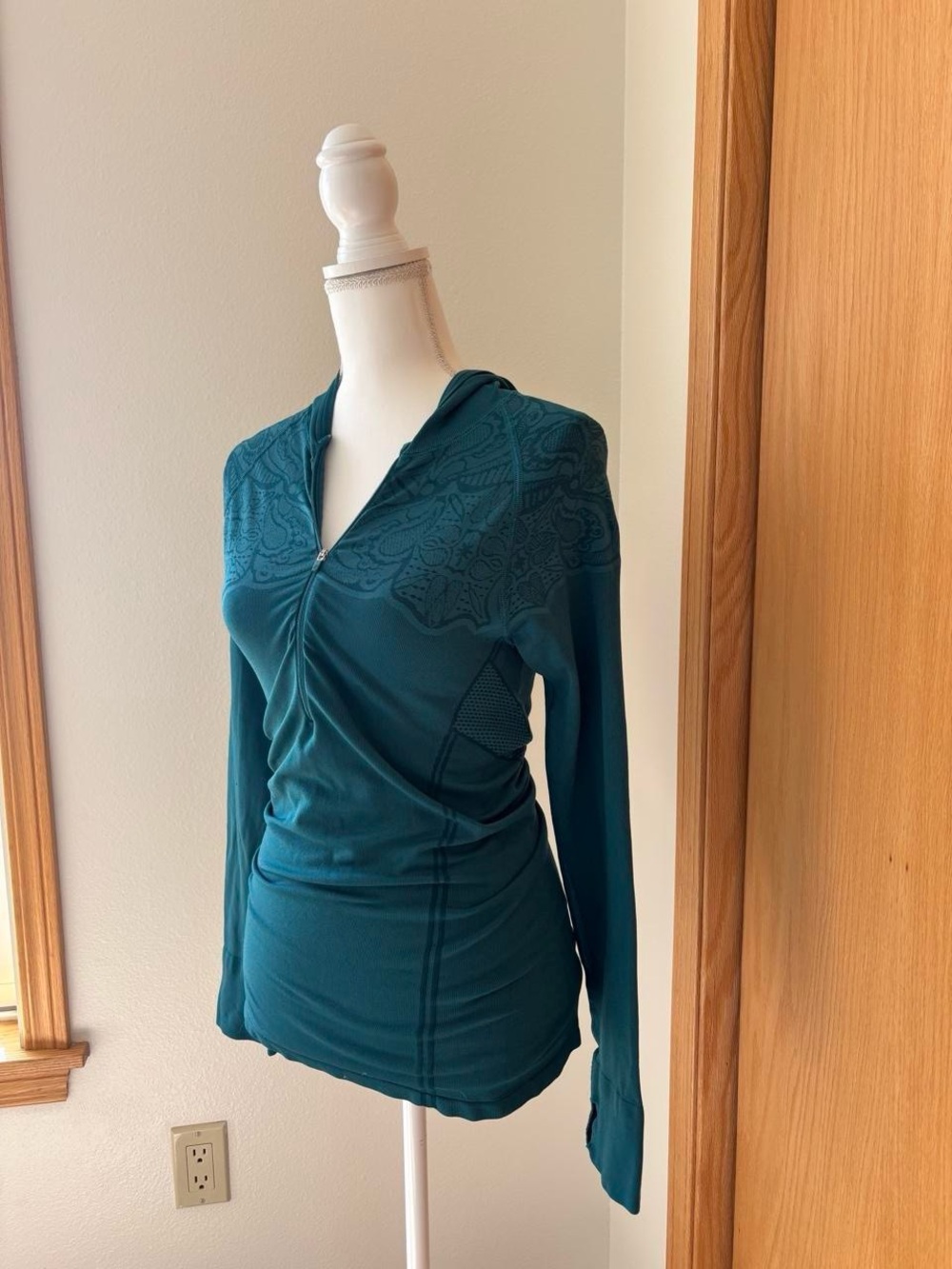 Athleta Teal Half-Zip Hooded Long-Sleeve Top - Picture 3 of 6